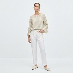 Massimo Dutti Striped Bell Sleeve Blouse | Boat Neck V-Back Top Size 10